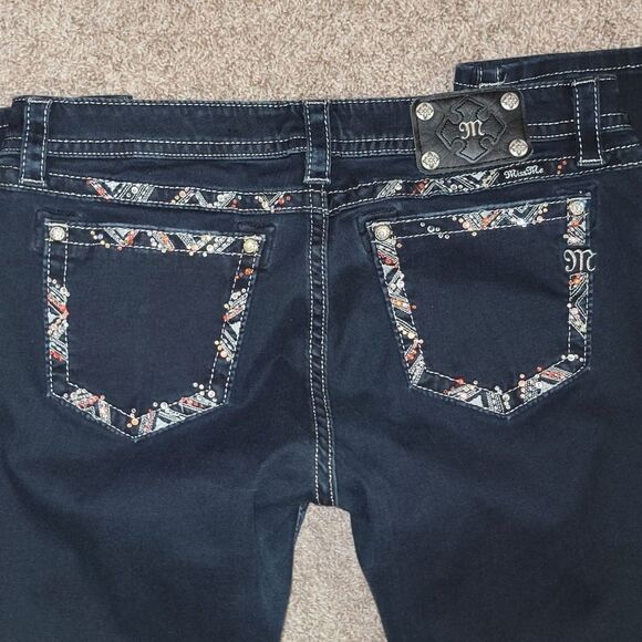 Miss Me Mid-Rise Easy Skinny Dark Blue Jeans w/ Embellished Pockets Size 33 x 31 - Picture 9 of 13